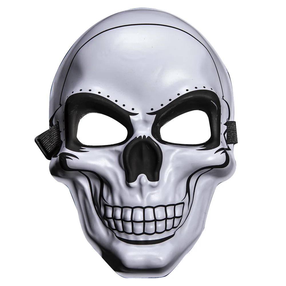 New White Ghost Head Skull Mask Halloween Horror Gold and Silver Mask Horror Smiley Cold Light Sticker Line Mask