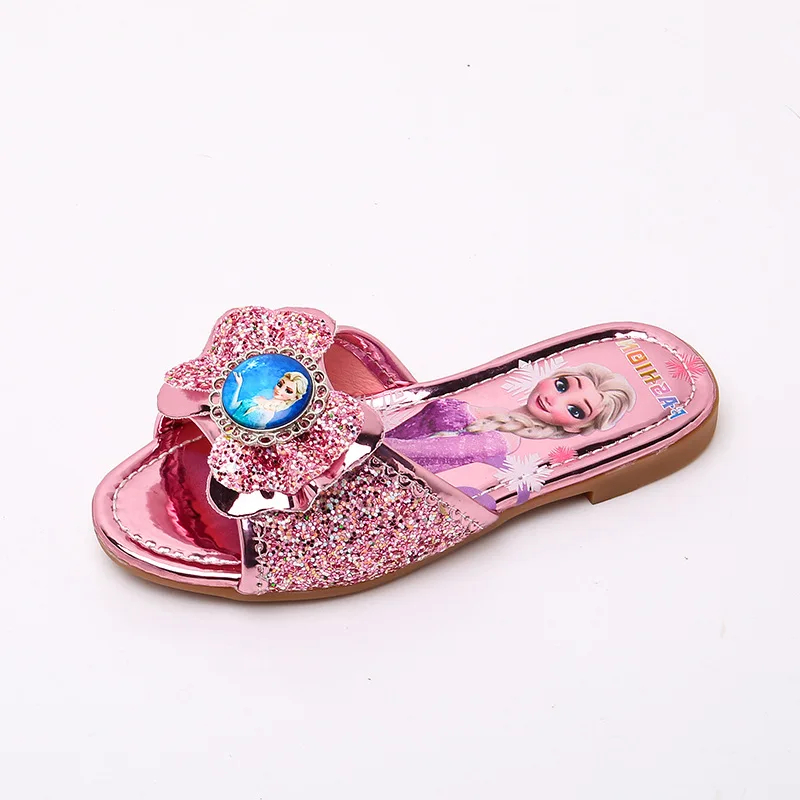 Sapatos congelados femininos Anna e Elsa, lindos desenhos animados Princess Flats, sapatos infantis, chinelos internos e externos, sapatos de praia infantis