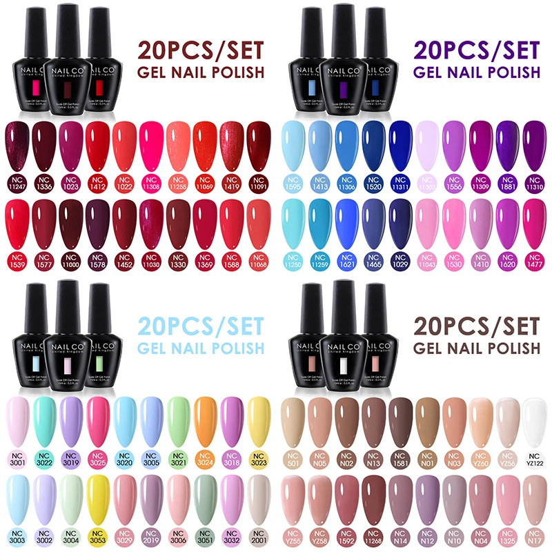 NAILCO 15ml 20pcs/Set UV Gel Nail Polish Semi Permanent Esmalte Vernis LED Gel Varnishes Soak Off Nail Art DIY All For Manicure