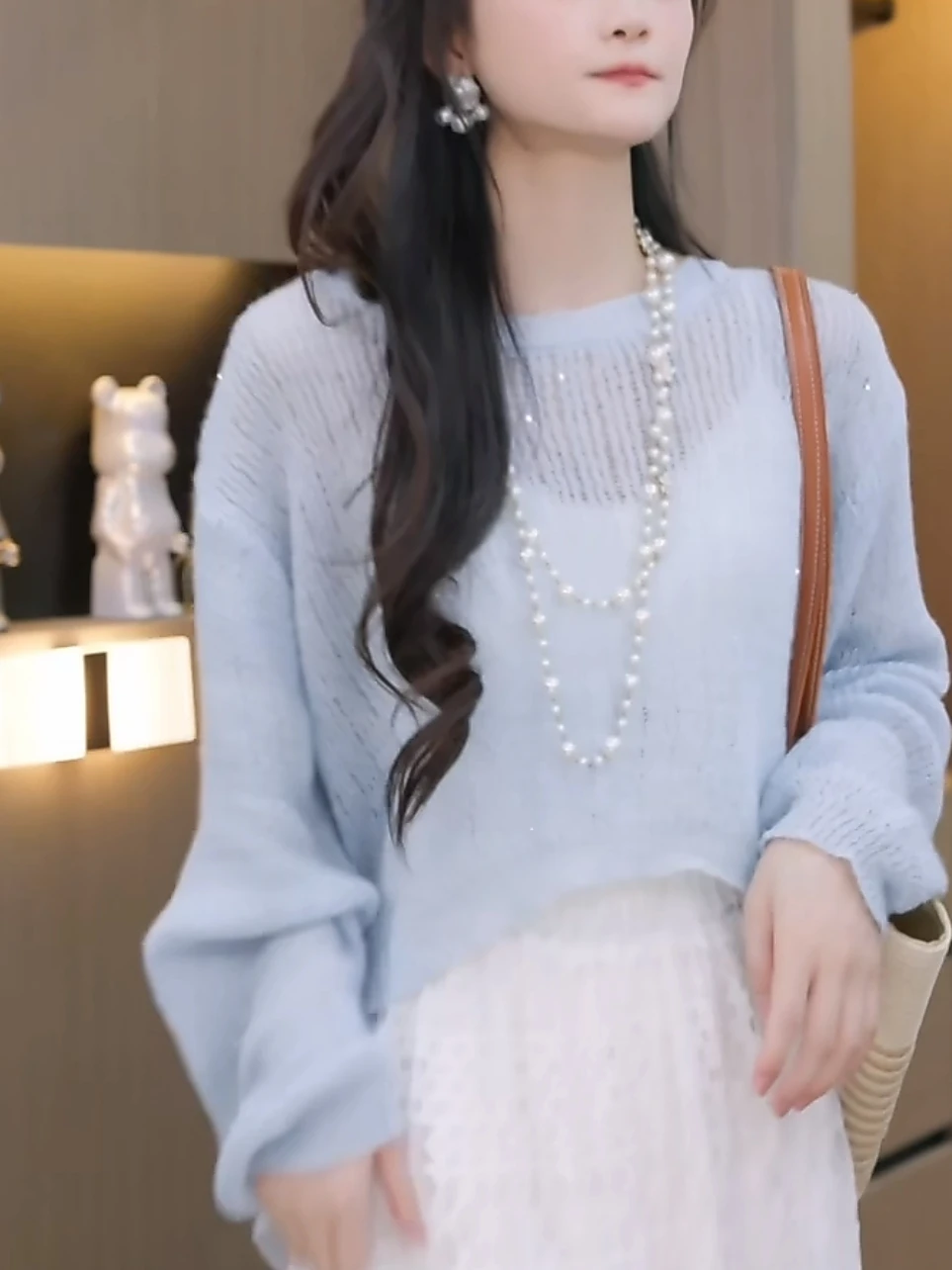 

Faionable Knitted Sweater Women's Bright Tead Ba Split Single Row Button Spring Autumn New Sle Age Reduction Design S...