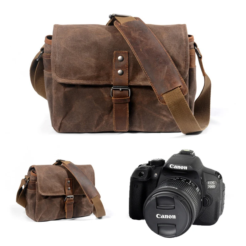 Retro Batik Canvas Cowhide Waterproof Camera Bag Photography Packages Dslr Shoulder Case for Sony Nikon Canon Single Messenger