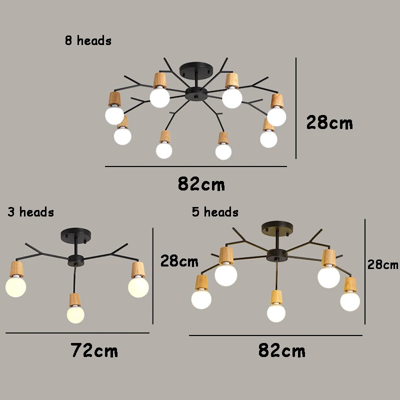 Modern LED Spider Lâmpada do teto, Art Vintage Lâmpada, Loft Madeira Luzes de teto, Home Fixtures, Decoração da sala, Lâmpada Retro Edison