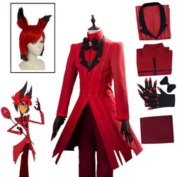 Hazbin-Disfraz de ALASTOR para hombre adulto, uniforme de Halloween, chaqueta y pantalones, traje rojo de Anime, para Hotel