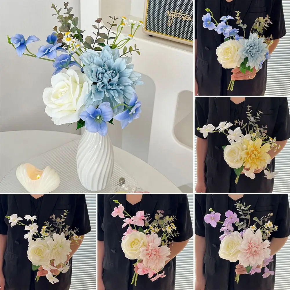 

Multicolor Artifiical Rose Flower DIY Ornament Bridal Bouquet Silk Petal Photo Props Simulation Flower Bunch Home Decoration