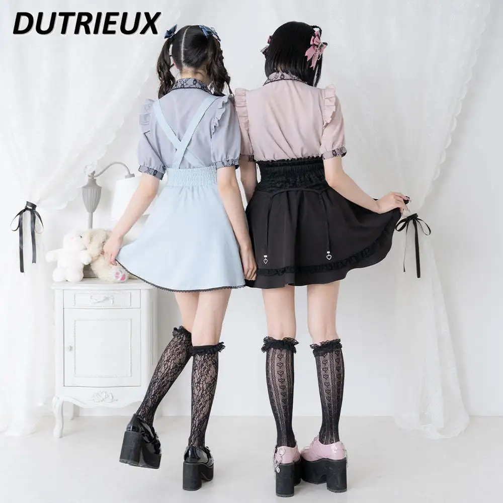 Japanese Style Sweet Cute Lace Collar Lolita Shirt Big Bow Short Sleeve Top Fashion Casual Blouses Elegant Women\'s Tops Summer