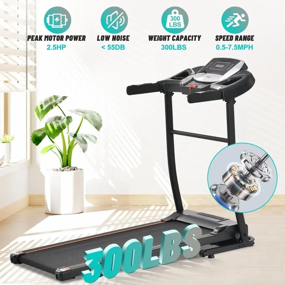 Electric Folding Treadmill,Easy Assembly Fitness Motorized Running Jogging Machine with Speakers for Home Use,12 Preset Programs