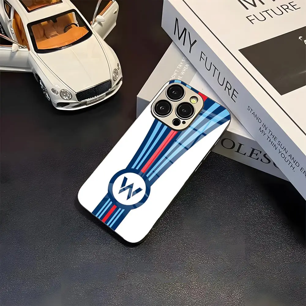 M-Martini Racing Horizontal Stripe Phone Case New Cool Electroplated Glass Unique Fashion Drop-proof For Samsung S24 S23 S22 A5