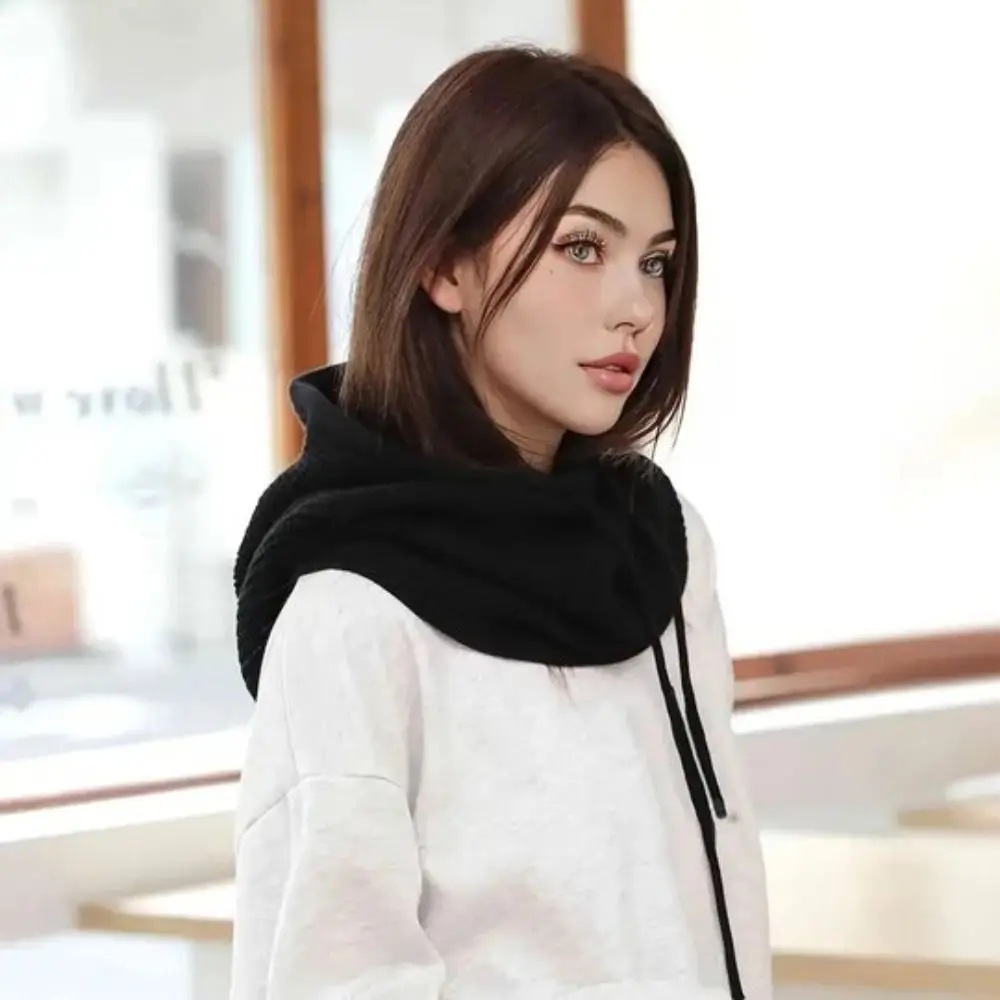 Fashion Solid Color Drawstring Balaclavas Hat Warm Earmuff Pullover Cap Thickened Windproof Winter Neckerchief Women