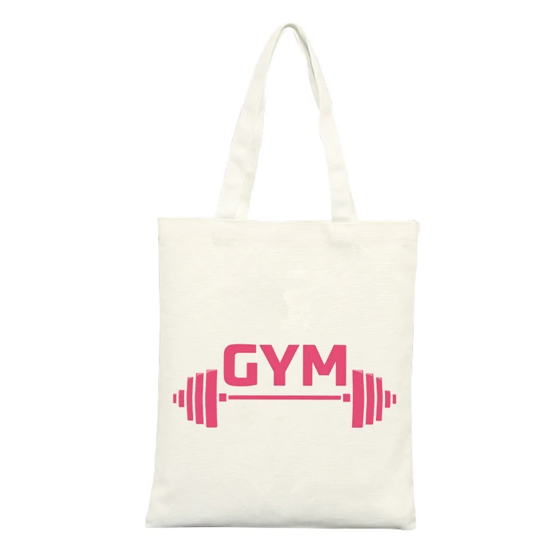 Gym Barbell Letter Print Canvas Tote Bag, Casual Style for Fitness and Daily Outings