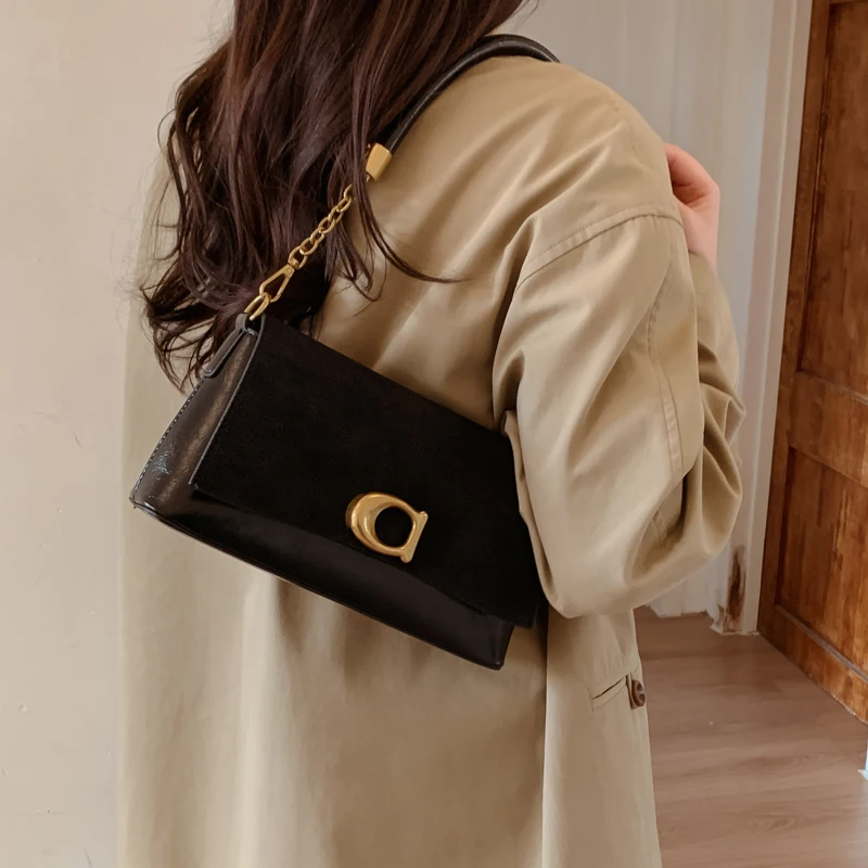 حقيبة شتوية عصرية للسيدات من جلد الغزال تحت الإبط مع غطاء قلاب تصميم أنيق للسيدات حقيبة كتف كروس محفظة نسائية بقلاب