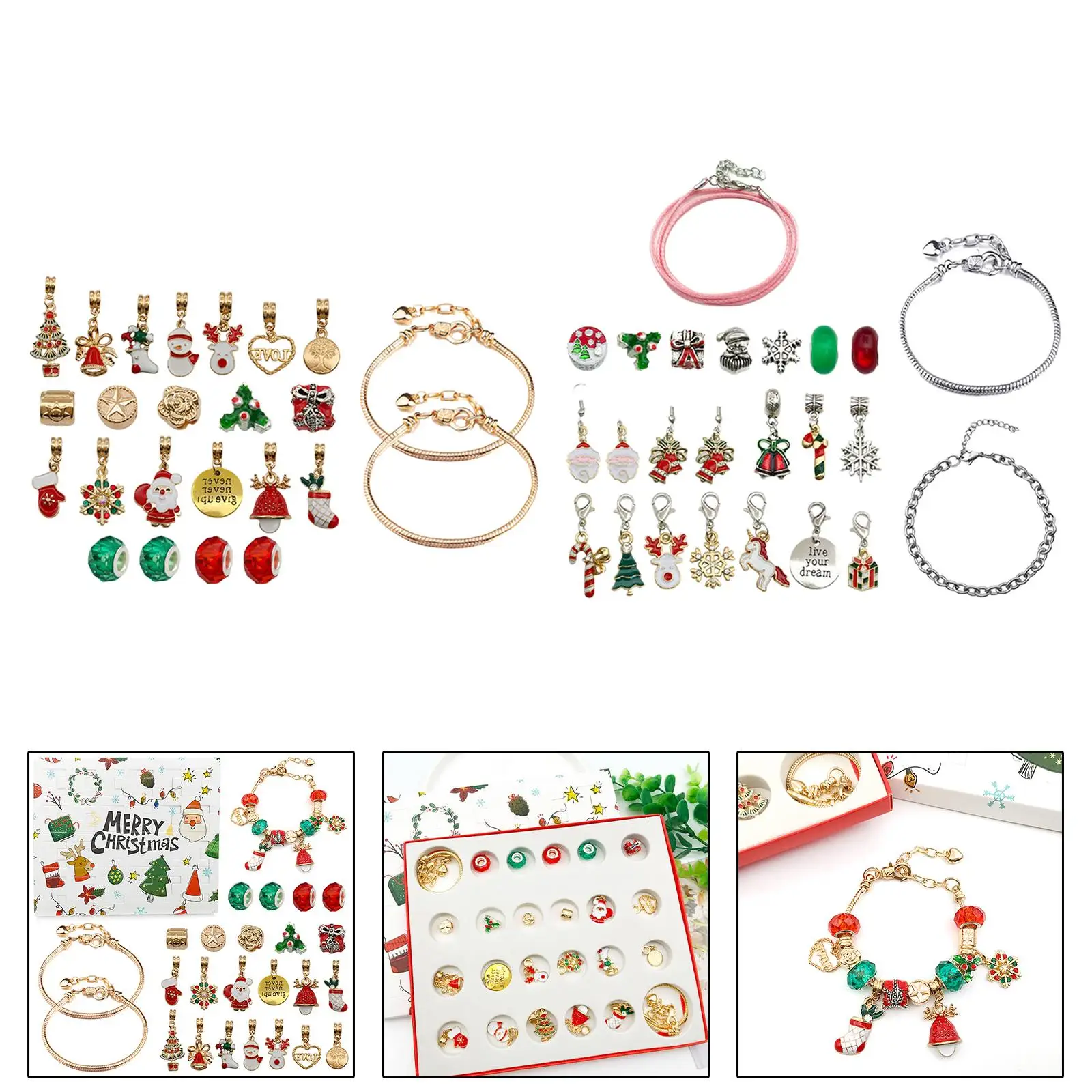Unique Xmas DIY Jewelry Making Kit Advent Calendar Bracelet for Women Christmas Themed Party