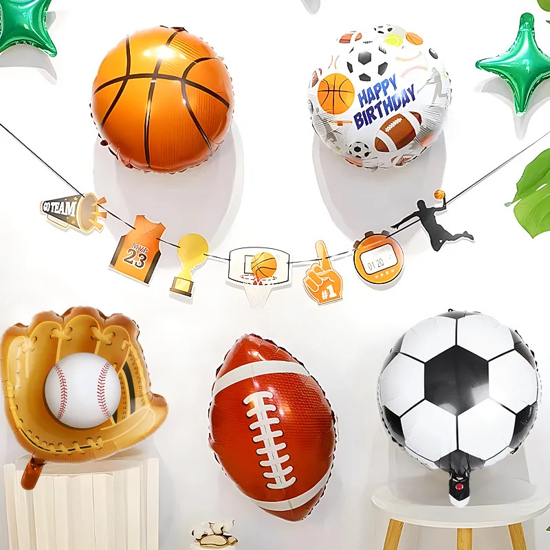 18 inch black and white football, rugby, basketball, baseball, sports aluminum film balloons, sports game decorations, balloons