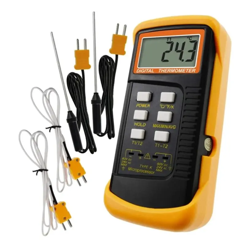 AA73 2 Set Precise Temperature Measurement Monitoring Heat Meter With 8 Thermocouples Probes Sensor K Type