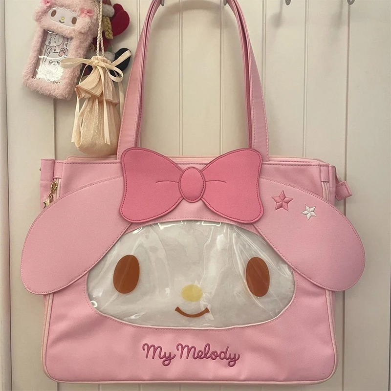 2024 New Sanrio My Melody Shoulder Bag Kawaii Anime Leather Bag Jk Uniform Girl Heart Sweet Cute Cartoon Handbag Embroidery Gift