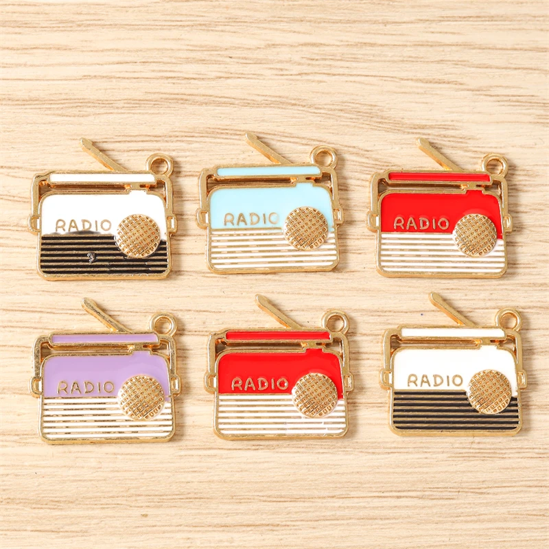 10pcs Cute Enamel Music Series Radio Tape Record Charms Pendants for DIY Earring Necklace Keychain Jewelry Making Accessories
