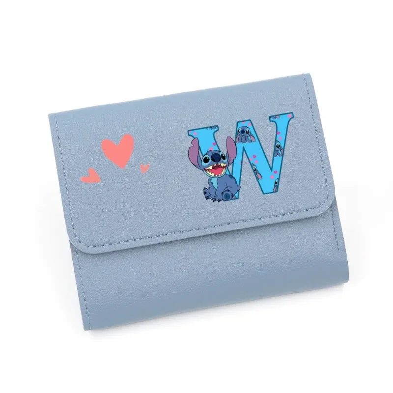 Carteira de couro PU para mulheres, bonito Mini Hasp, titular do cartão de crédito, porta-moedas feminino, letras A-z, bolsas curtas, Lilo & Stitch, novo