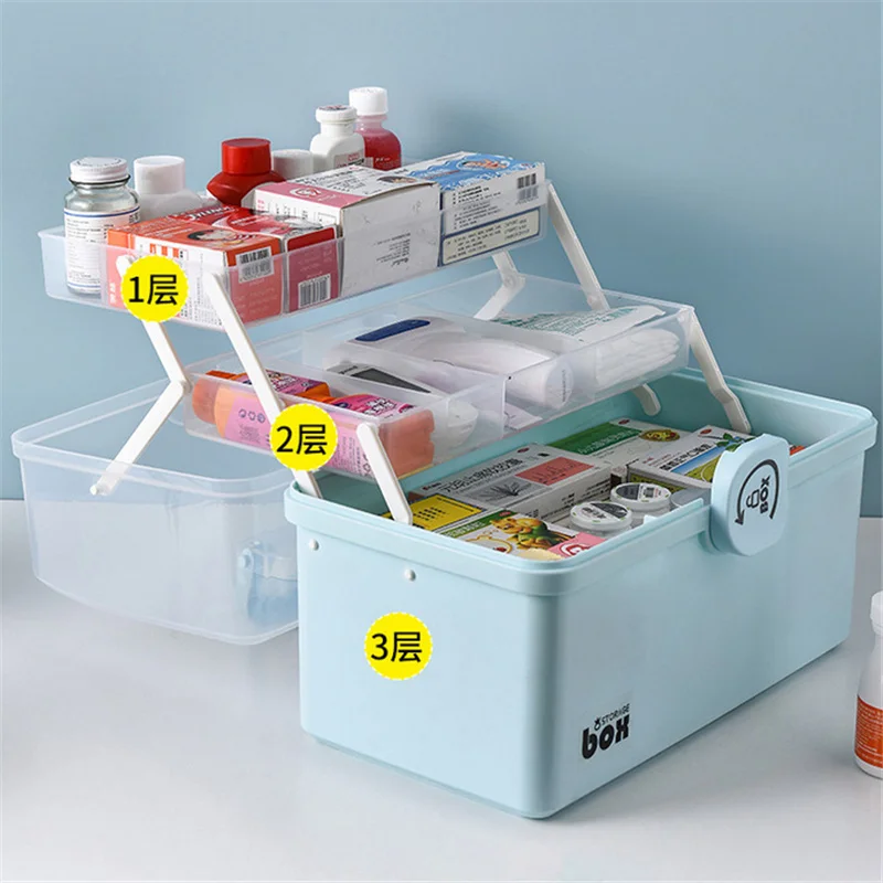 Clear Large Capacity Family Medicine Organizer Box Portable First Aid Kit Medicine Storage Container Family Emergency Kit Box