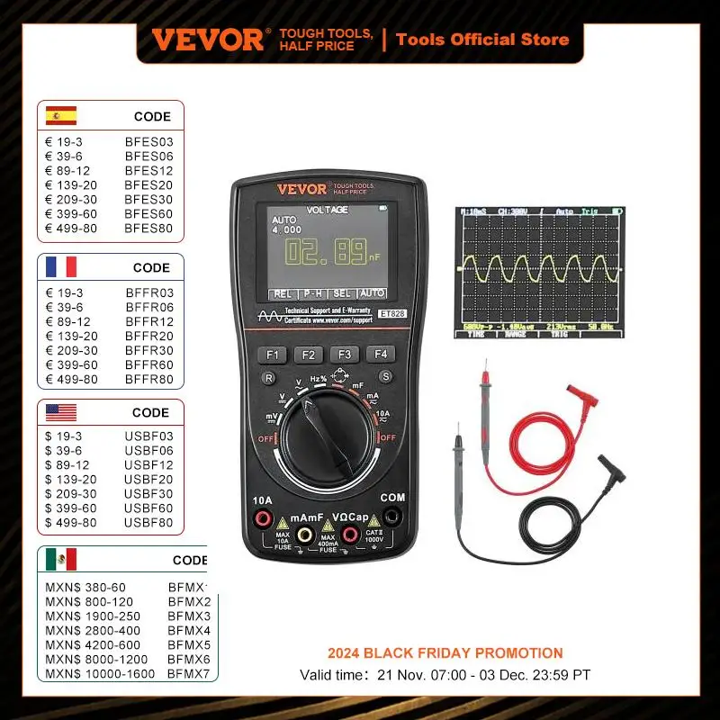 

VEVOR 2-in-1 Handheld Digital Oscilloscope 2.5MS/S 1MHZ Portable Oscilloscope Multimeter for Automotive Repair Circuit Testing