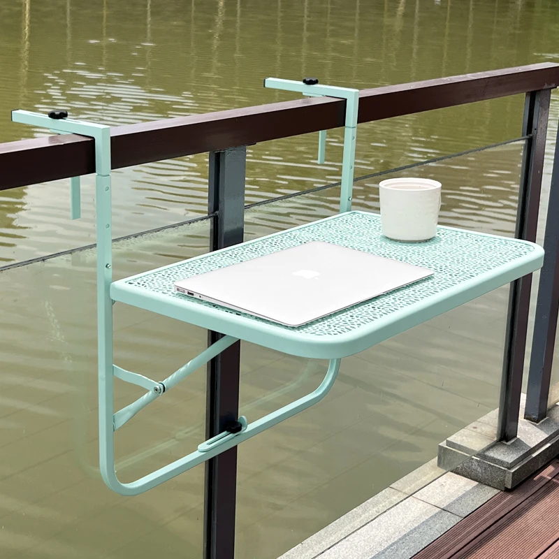 Balcony Metal Table  Wrought Iron Hanging Table  Foldable Garden Mini Desk Hollow Creative Casual Storage Table 60X40cm