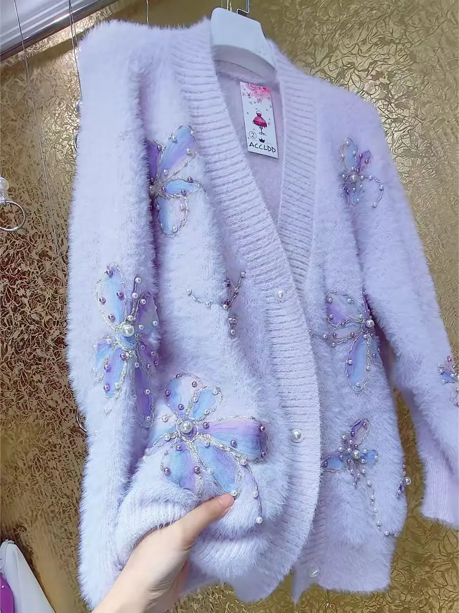 جديد في شتاء 2025 سترة مشغولة من الصوف طويلة سميكة معطف للنساء كم طويل فو الفراء معطف شتاء سترة ملابس امرأة