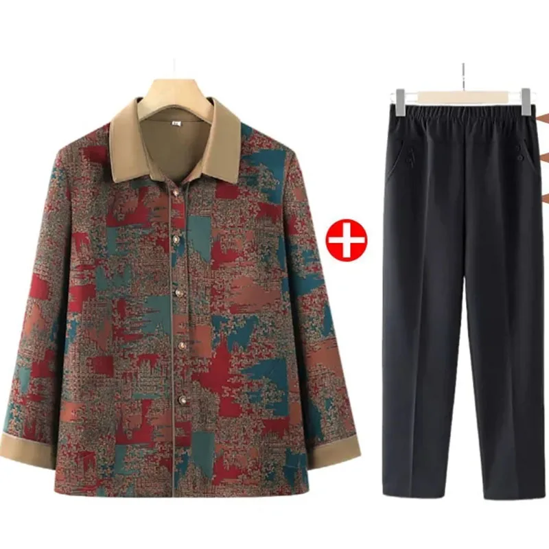 

2025 Femme Leisure Shirt Coat Korean Middle Aged Mother Long Sleeves Blouse Jacket Spring Autumn Lady Large Size 5XL Top Outwear