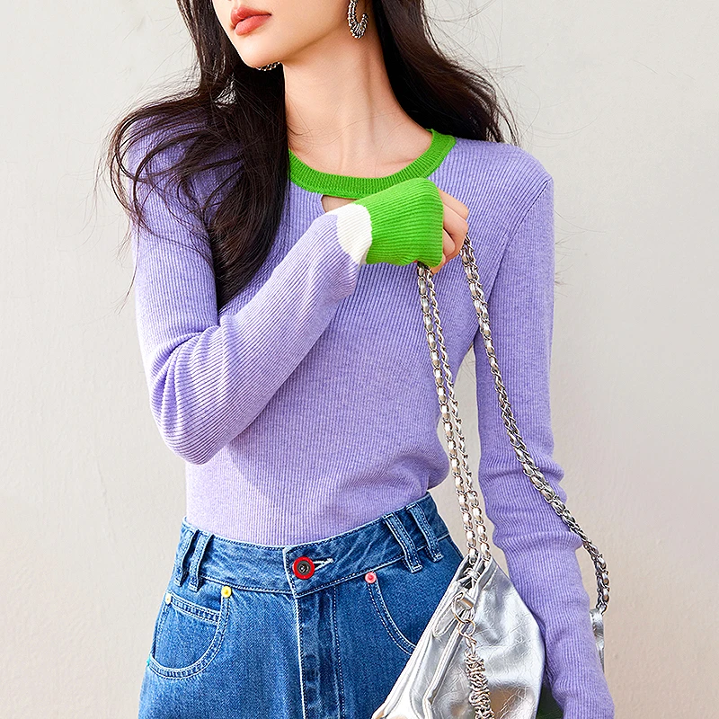 

Women's High Quality Basic O-Neck Pullover Long Sleeve Knit Sweater Hollow out Autumn Winter Top SL185