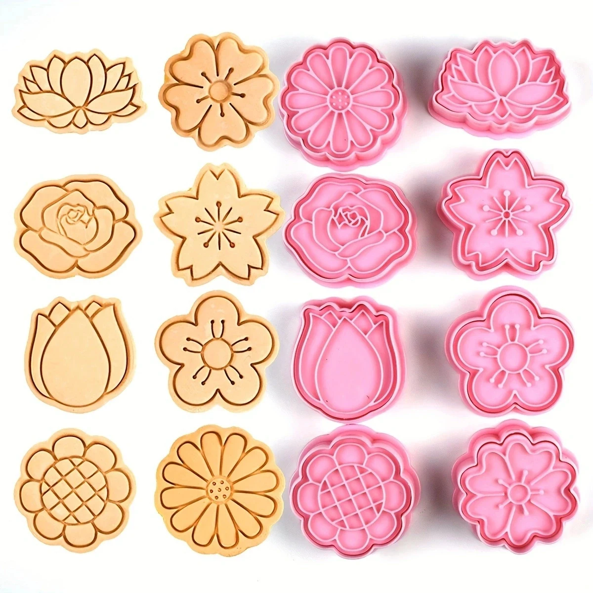 8Pcs Flowers Cookies Cutters Plastic Cartoon Pressable Biscuit Mold Confectionery Cookie Stamp Kitchen Baking Pastry Tools