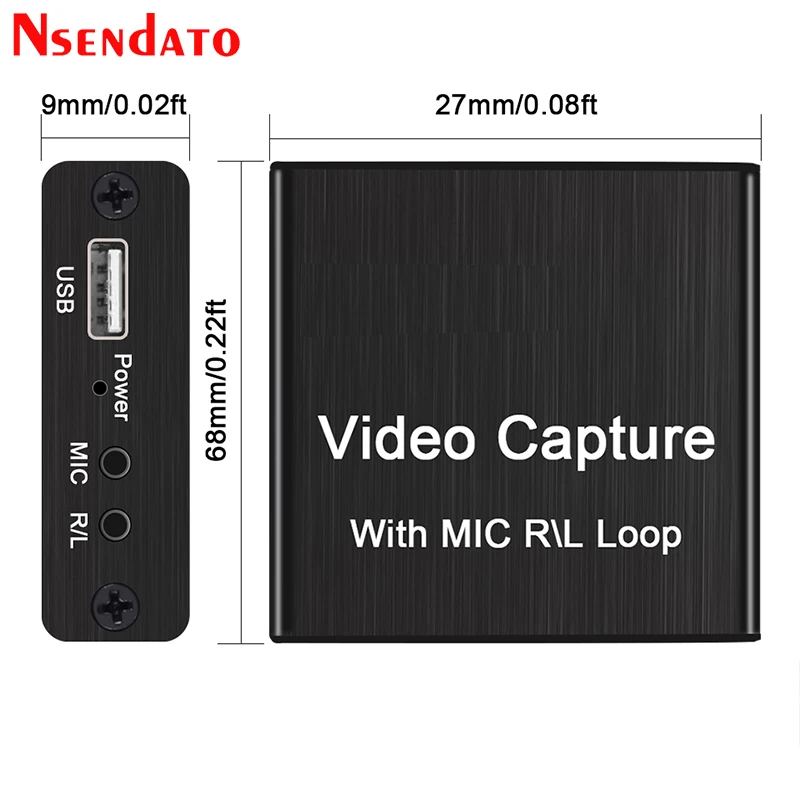 4K USB HDMIビデオキャプチャカード USB2.0 HDMIビデオグラバーカード マイク付き左右PS4ゲームカムコーダーカメラライブストリーミング録画用