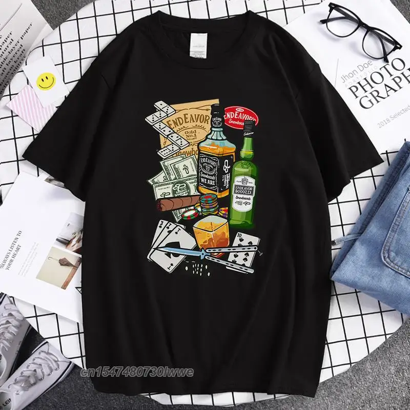 

Beer Poker Knife Money Print Printed T-Shirt Man Vintage Style Clothing Soft Loose T-Shirts Breathable T Shirts Mens