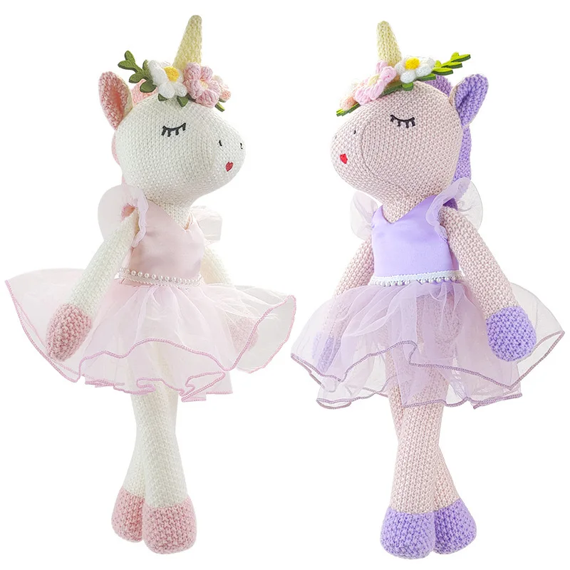 

40cm Knitted Unicorn Stuffed Plush Toy Soft Cute Horse Animal Doll with Princess Dress Children Girl Birthday Gift Wedding Deco