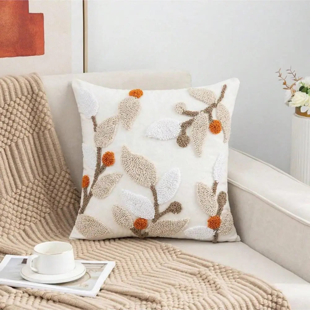 Contrast Color Sofa Throw Pillow Cover Faux Fur Throw Pillowcase Bohemian Style 3d Flower Throw Pillowcase for Home Room Decor