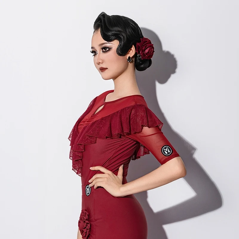 2025 ใหม่หรูหราโมเดิร์นเต้นรำชุดผู้หญิงตาข่ายลูกไม้ชุดวอลทซ์แทงโก้บอลรูมเต้นรำการแข่งขันเสื้อผ้า DN21434