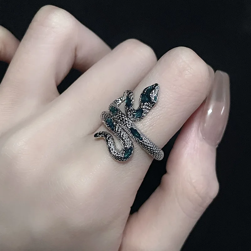 Fashion Red Enamel Drip Oil Snake Shape Bracelet Ring Set For Women Classic Rhinestone Bracelet Office Party Luxury Jewelry Gift