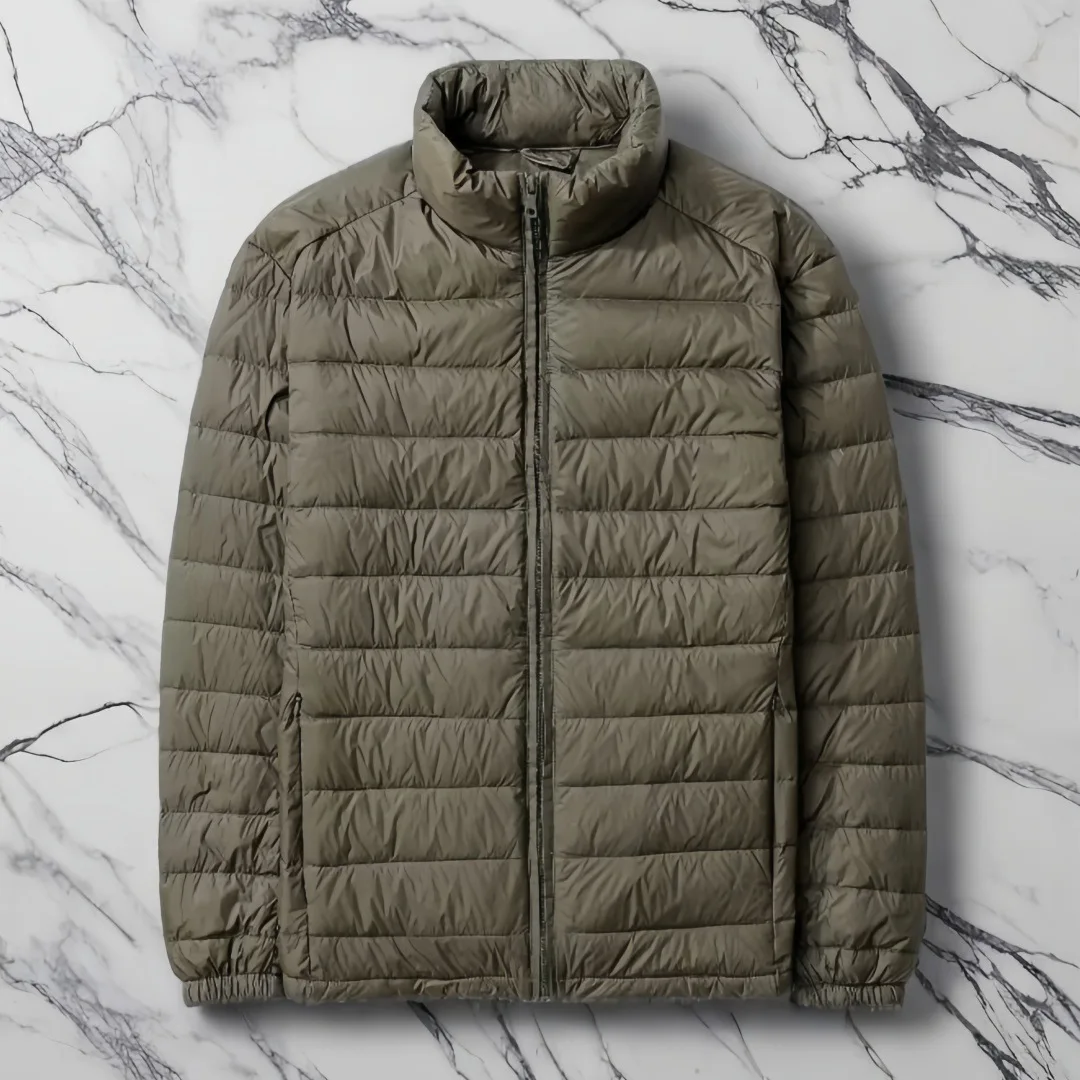 New large-sized stand-up collar light down jacket, short men's coat, white duck down jacket, middle-aged warm top