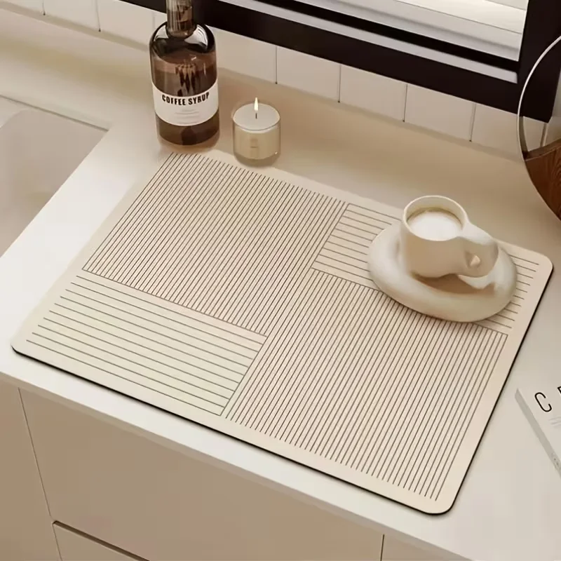 Fast Drying Mat Cream Minimalist Double Border Style Kitchen Counter Pad Super Absorbent Protection Dustproof Placemat Pad
