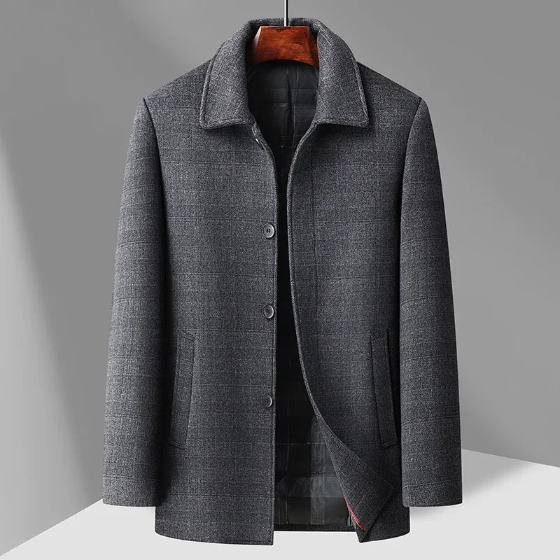 2026 Outdoor Fashion Gentleman's Versatile Trend, Middle-aged and Elderly Business Casual Men's Down Inner Liner Woolen Coat