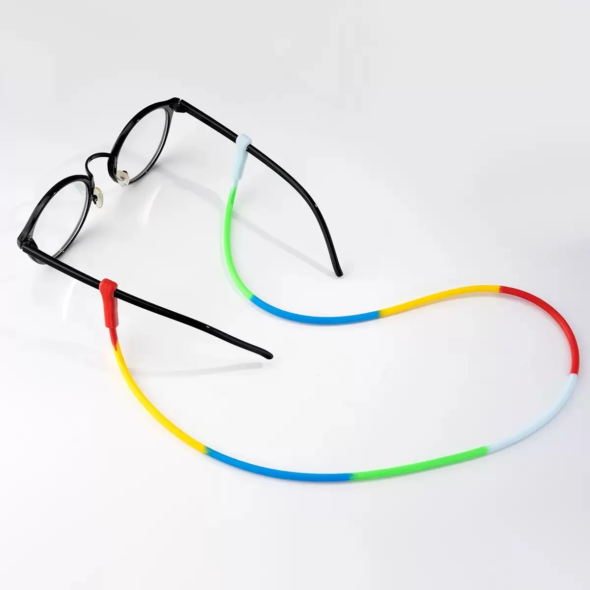 Long Round Two-Tone Rainbow Silicone Glasses Strap for Sports and Outdoor Use, Anti-Slip Glasses Strap with Leg Loops to Prevent