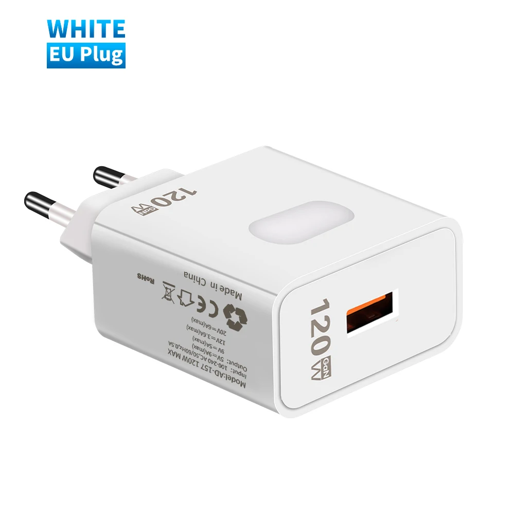 Ładowarka USB GaN 120 W Quick Charge 3.0 typu C Kabel do szybkiego ładowania telefonu komórkowego Adapter do iPhone Huawei Samsung Xiaomi — zdjęcie 2