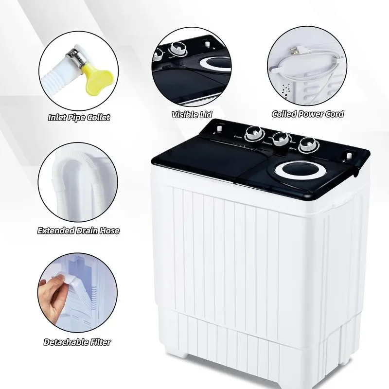 HABUTWAY Portable Washing Machine 26Lbs Capacity Washer&Dryer Combo Twin Tub Laundry 2 In 1 Washer(18Lbs) & Spinner(8Lbs)