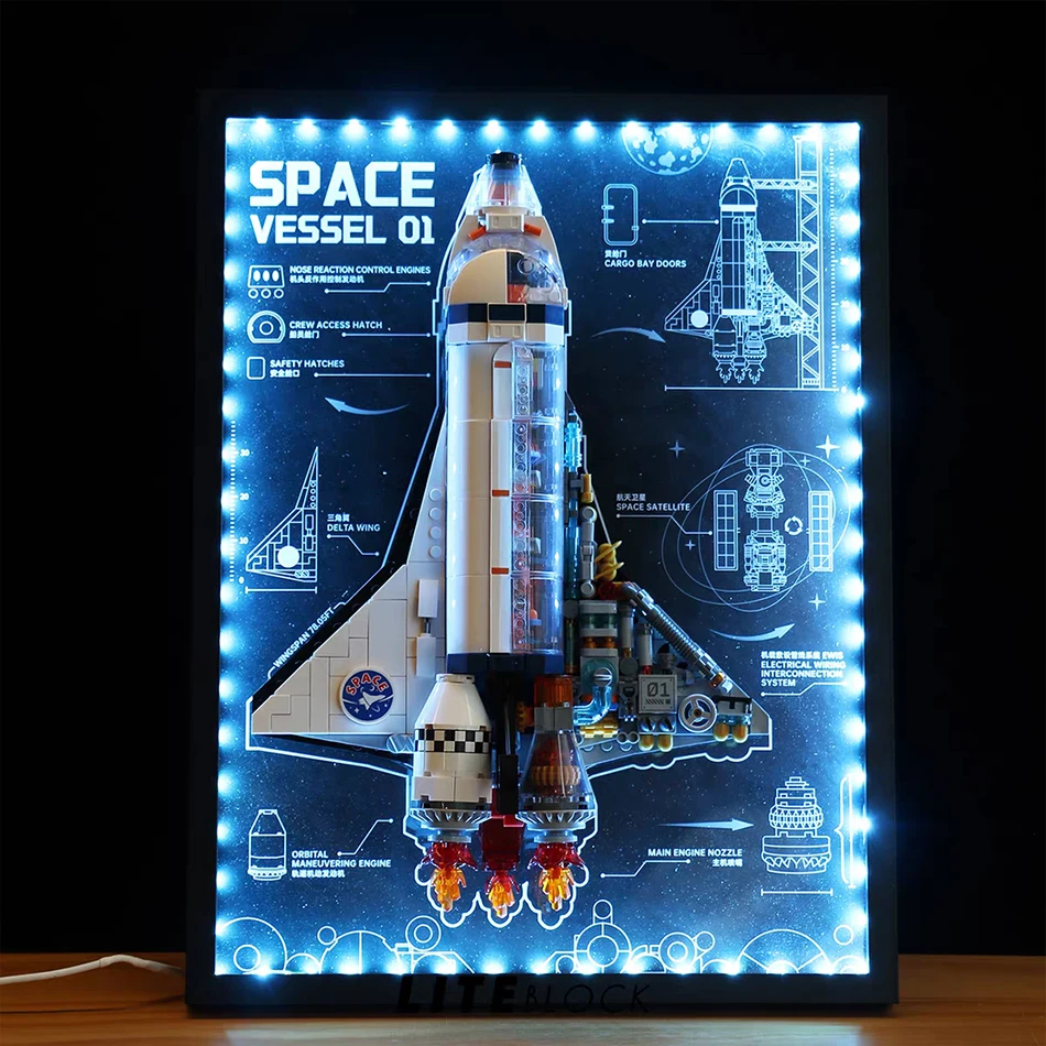 722 PCS Science Spacecraft Picture Frame Ornaments Building Blocks LED Space Shuttle Bricks Wall Painting Educational Toys Gifts