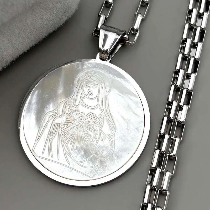 مريم العذراء Chathilic قلادة قلادة للنساء الرجال الفولاذ المقاوم للصدأ الذهب اللون الطبيعي شل غوادالوبي سيدة سلسلة مجوهرات #3