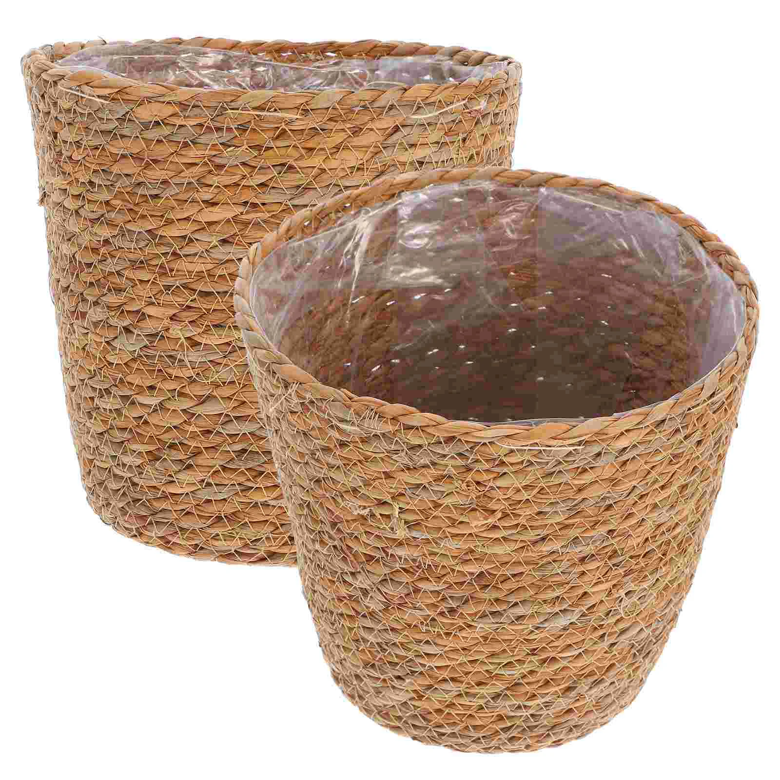 

2 Pcs Flowerpot Woven Storage Baskets Home Seagrass Flowers Retro Plant Saucers for Outdoors