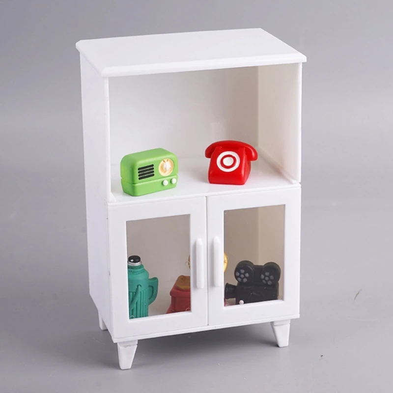 خزائن تخزين صغيرة بمقياس 1/12 أثاث بيوت الدمى البيضاء الحديثة لخزانة الكتب المطبخ ترتيب المشهد 15UB