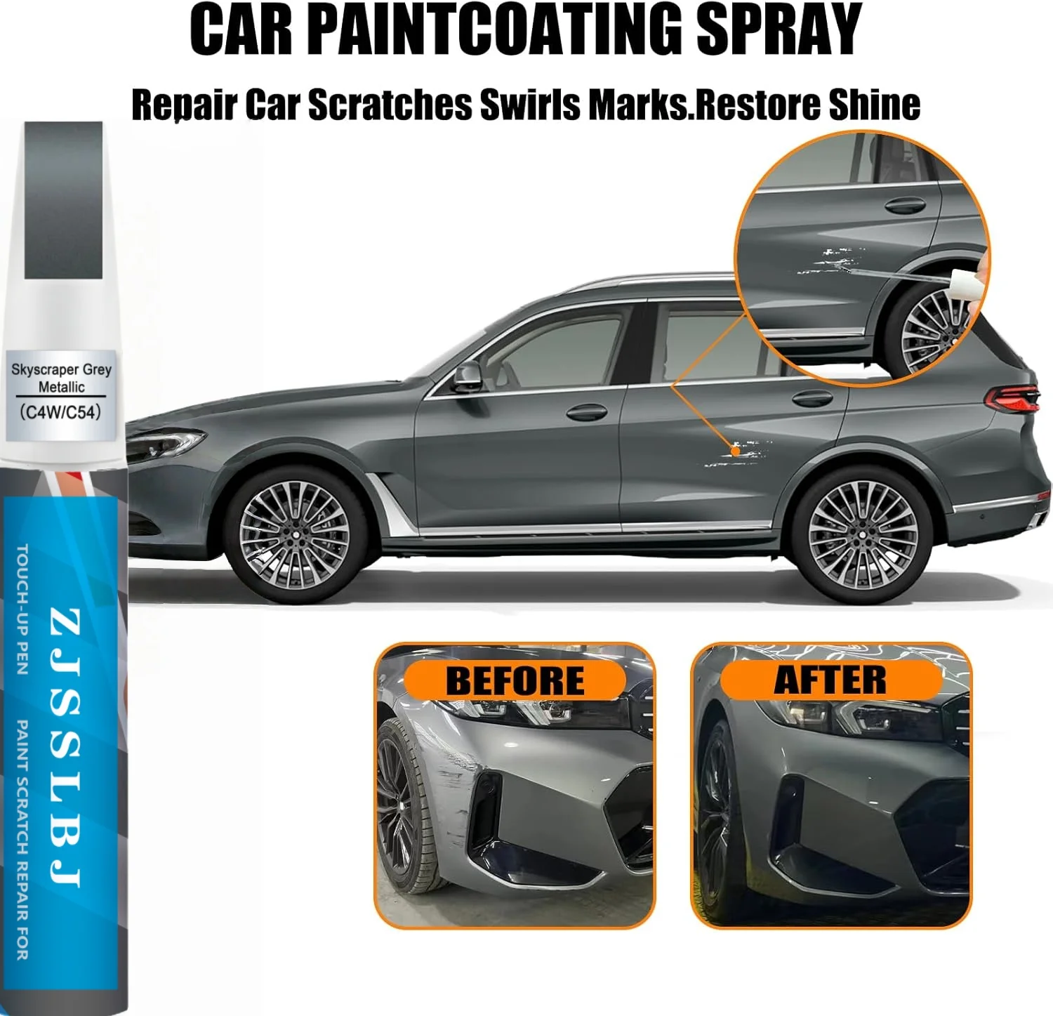 Car Touch Up Paint(Skyscraper Grey Metallic(C4W/C54)) for BMW, Car Paint Scratch Repair Kit, Quick & Easy Solution to Repair, 2