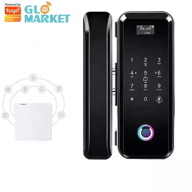 

Glomarket Office Glass Door Lock Smart Fingerprint Card Password Remote Unlock Tuya WiFi Smart Glass Door Lock