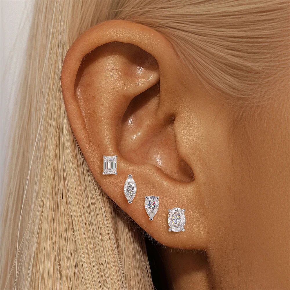 KOJ 1PC S925 Silver Large Special Shape Moissanite Stud Earring Trendy Dainty Hypoallergenic For Women Everyday Wear Gift