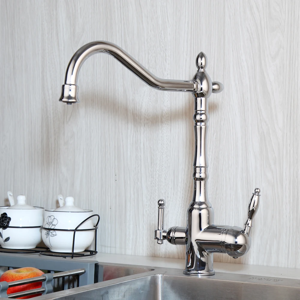 

YANKSMART Chrome Polished Vessel Water Filter Kitchen Faucet Deck Mounted Sink Fauce Dual Handles t Hot And Cold Mixer Water Tap