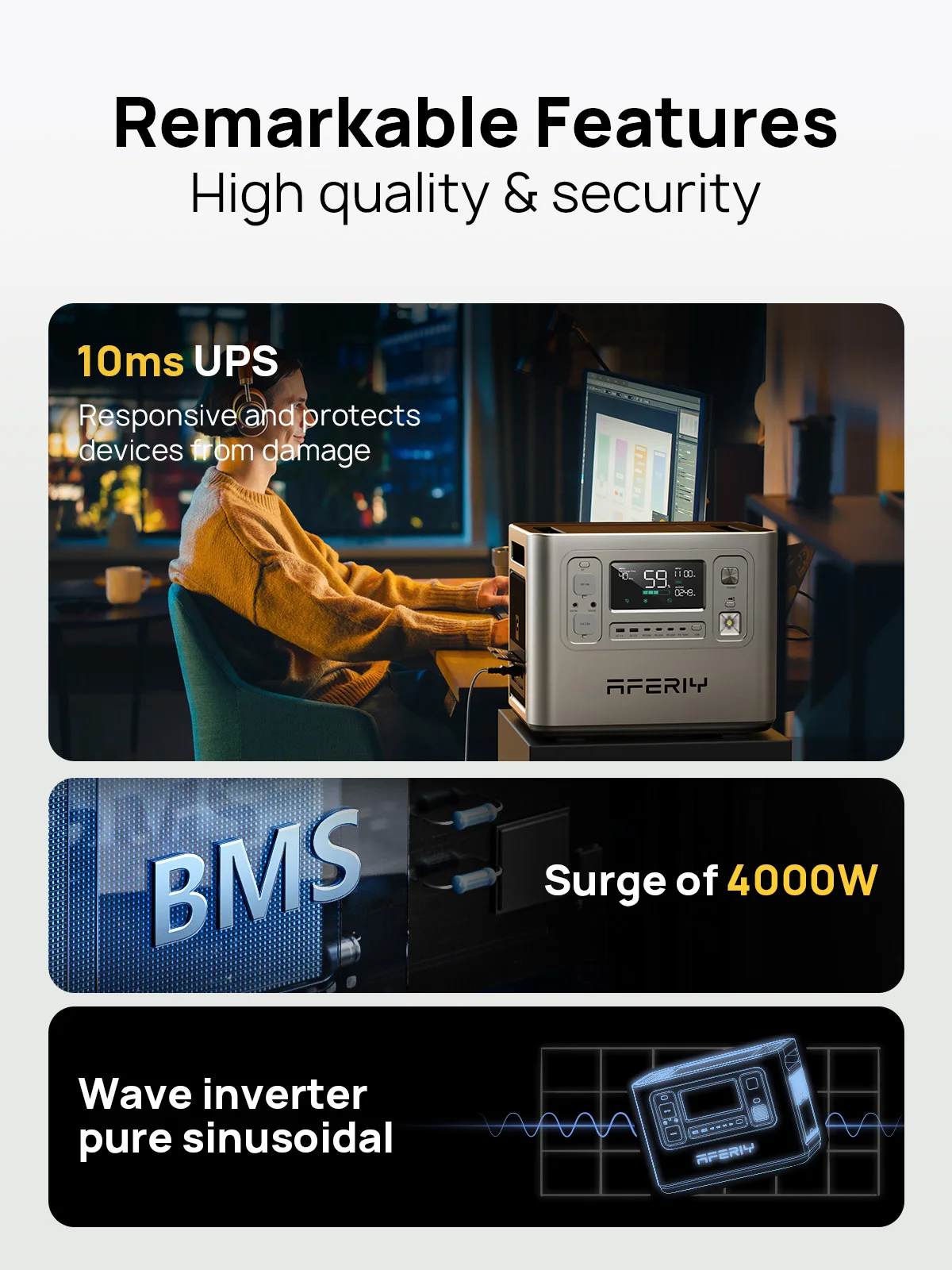 AFERIY AF-P210 محطة طاقة محمولة 2400 واط مولد الطاقة الشمسية 2048Wh LiFePO4 بطارية احتياطية للمنزل التخييم في الهواء الطلق الطاقة المتنقلة