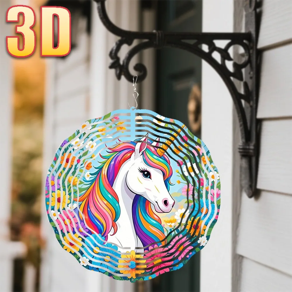 

Unicorn Wind Chime 3D Tree Pendant 360 Rotating Hook Double-Sided Garden Decor Gift