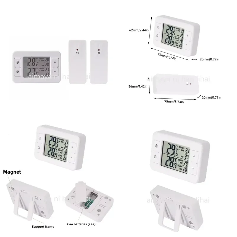 Wireless LCD Digital Thermometer Indoor Outdoor Temperature Sensor with Alarm for Refrigerator Freezer Home Kitchen Monitor
